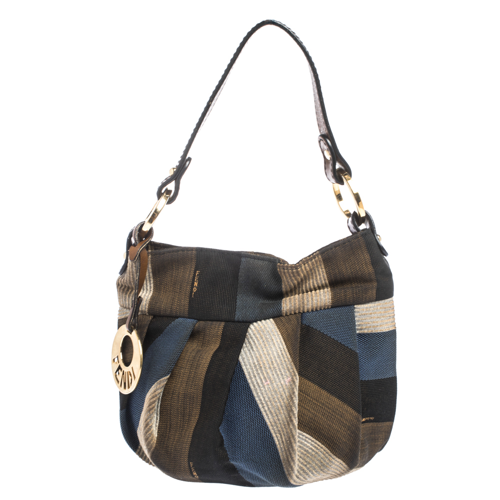 Pre Owned Fendi Multicolor Stripe Canvas and Leather Mini Chef Hobo