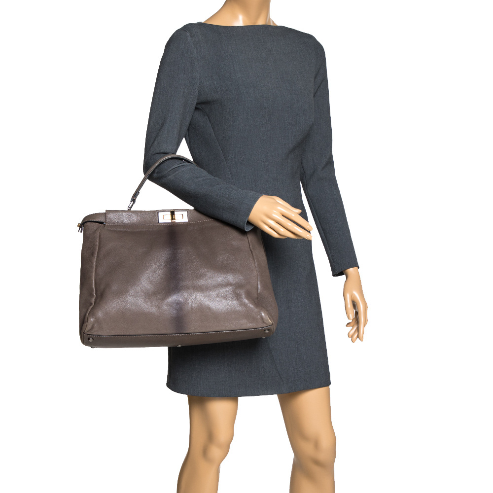 

Fendi Grey Leather Large Peekaboo Top Handle Bag