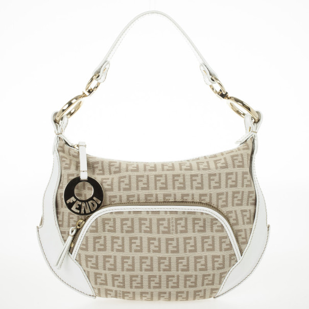 Pre Owned Fendi Zucchino Canvas Front Pocket Hobo Bag