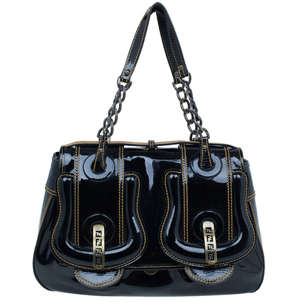 مملوكة مسبقًا Fendi Black Patent Leather B Bag