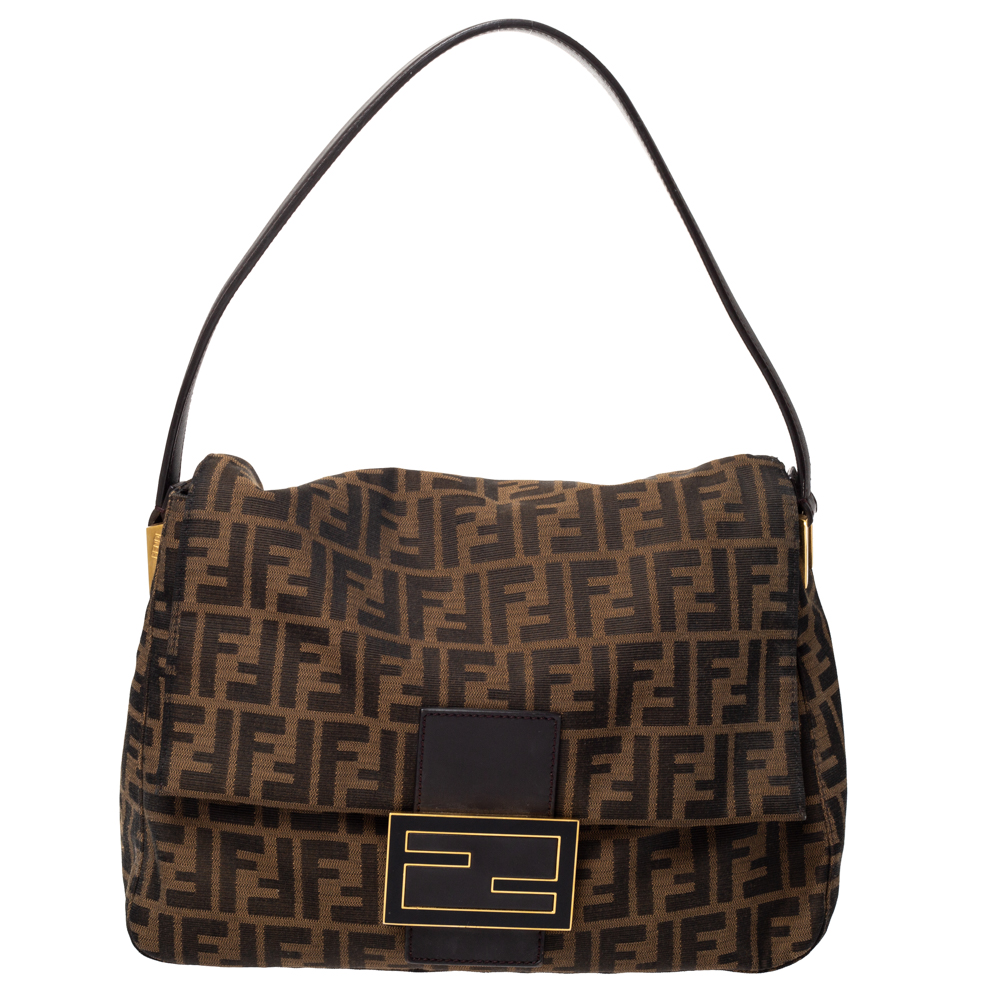 Pre Owned Fendi Tobacco Zucca Canvas and Leather Big Mama Forever Shoulder Bag