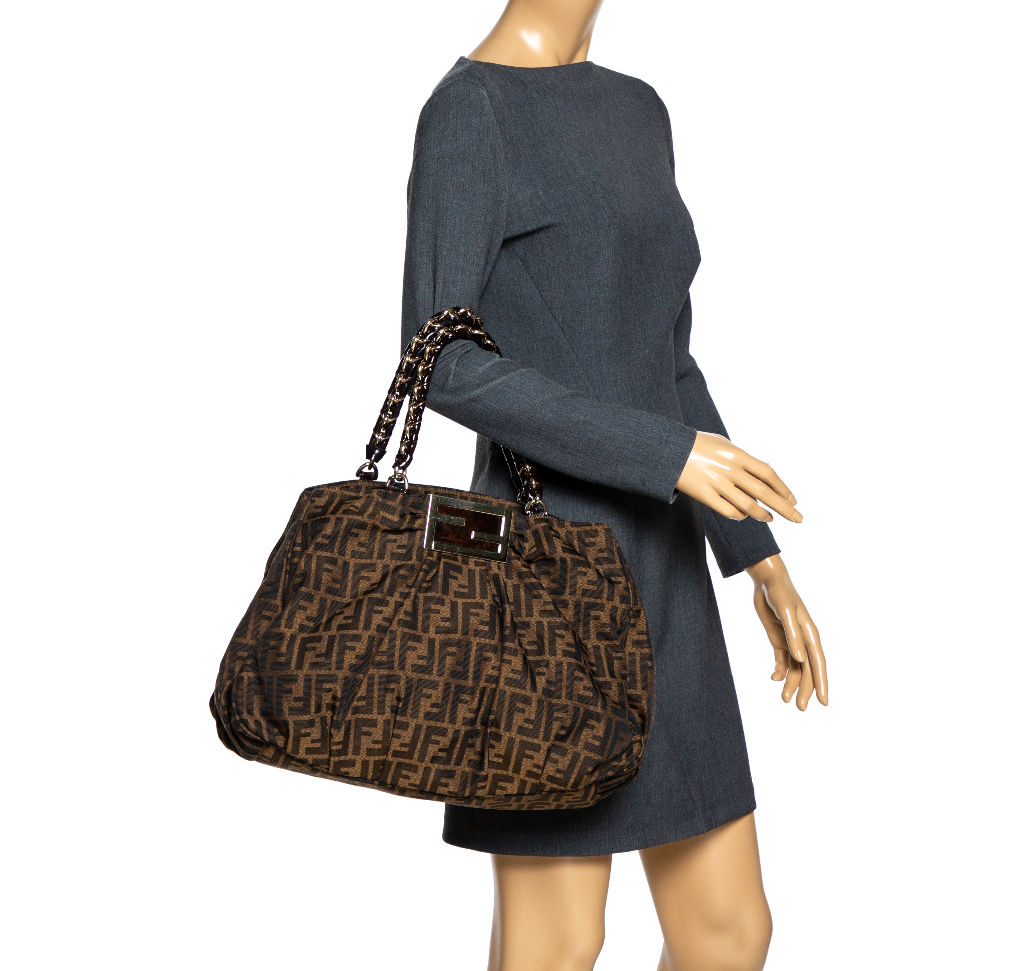 

Fendi Tobacco Zucca Canvas Large Mia Shoulder Bag, Brown