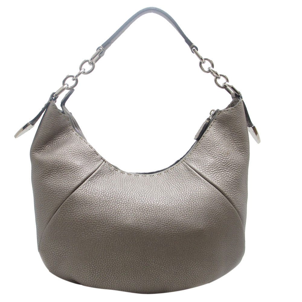 

Fendi Silver Leather Seleria Medium Chain Hobo Bag