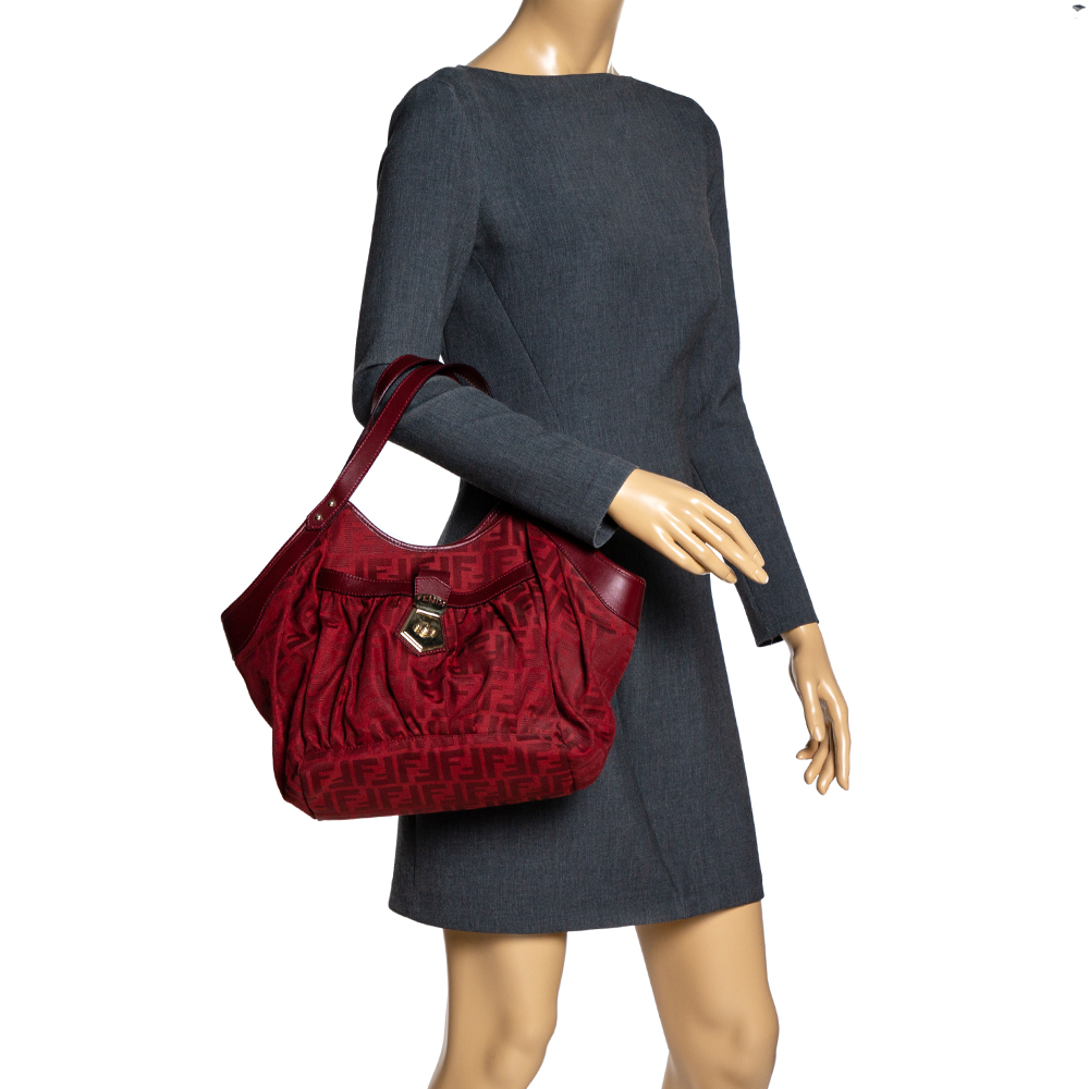 

Fendi Red Zucca Canvas and Leather Borsa Chef Tote