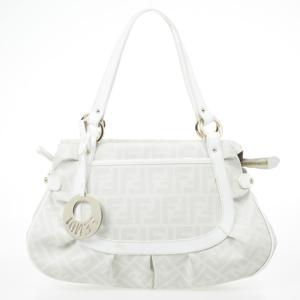 Pre Owned Fendi Cream Zucca Chef Hobo