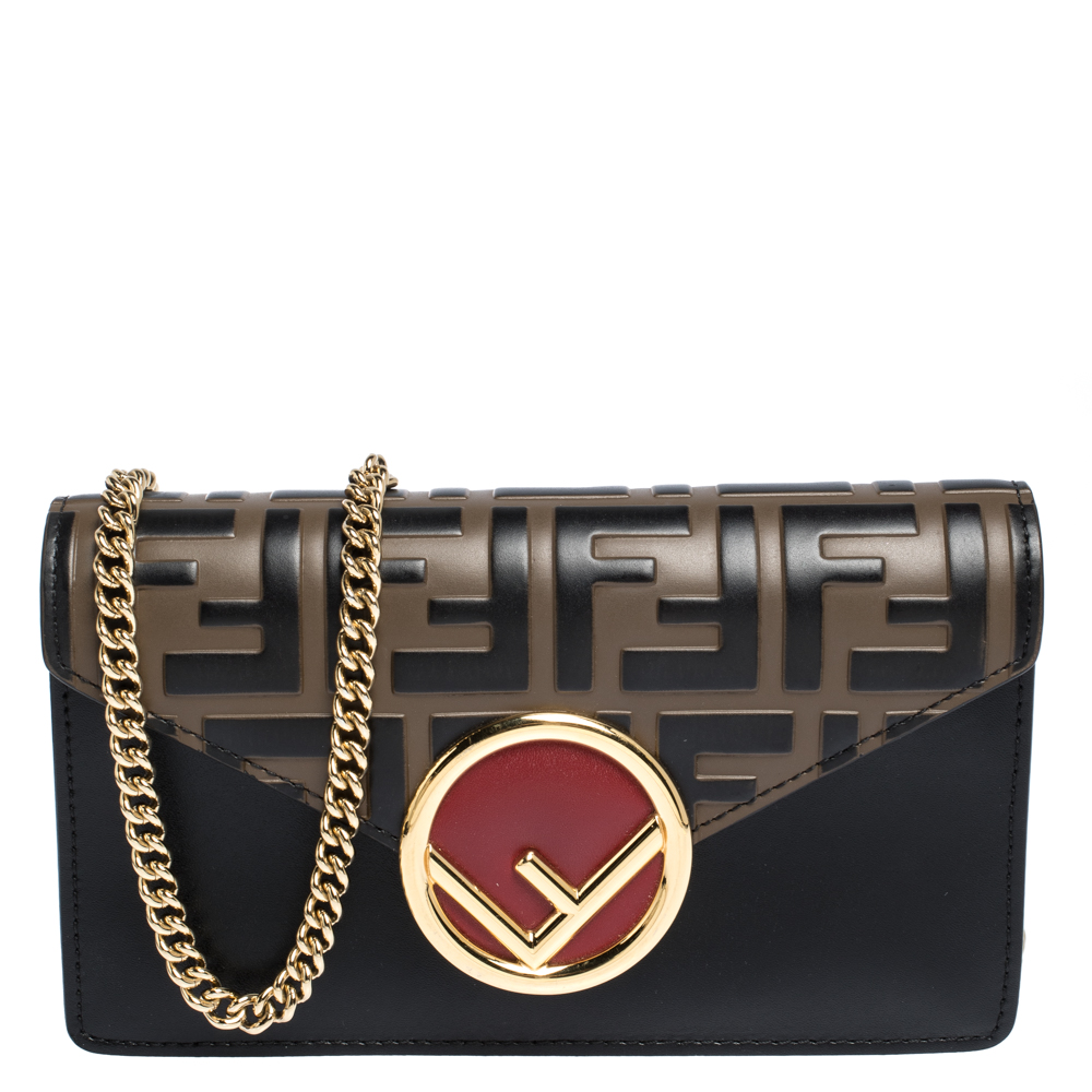 Fendi Black/Brown Zucca Embossed Logo Leather Liberty Belt Bag