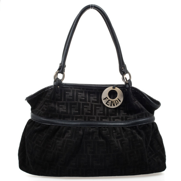 Pre Owned Fendi Large Black Suede Chef Zucca Tote