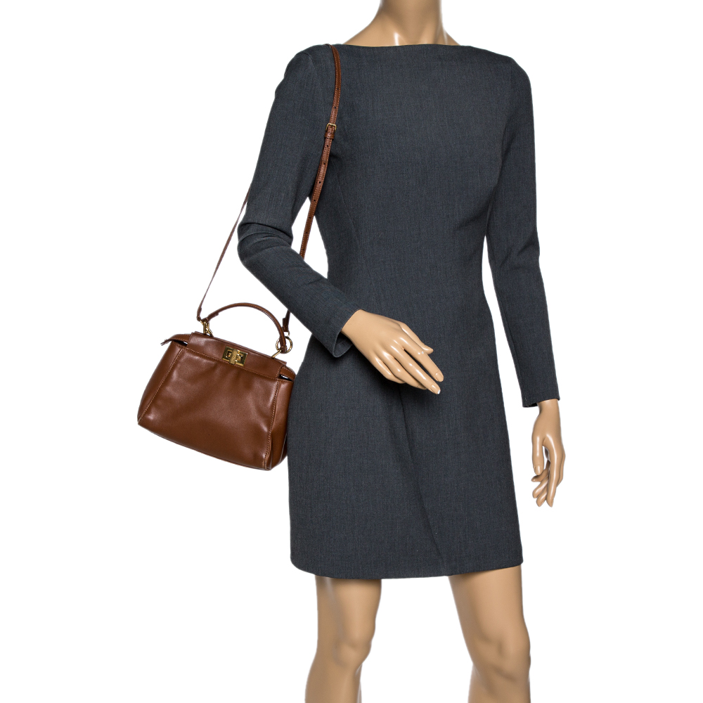 

Fendi Brown Leather Mini Peekaboo Top Handle Bag