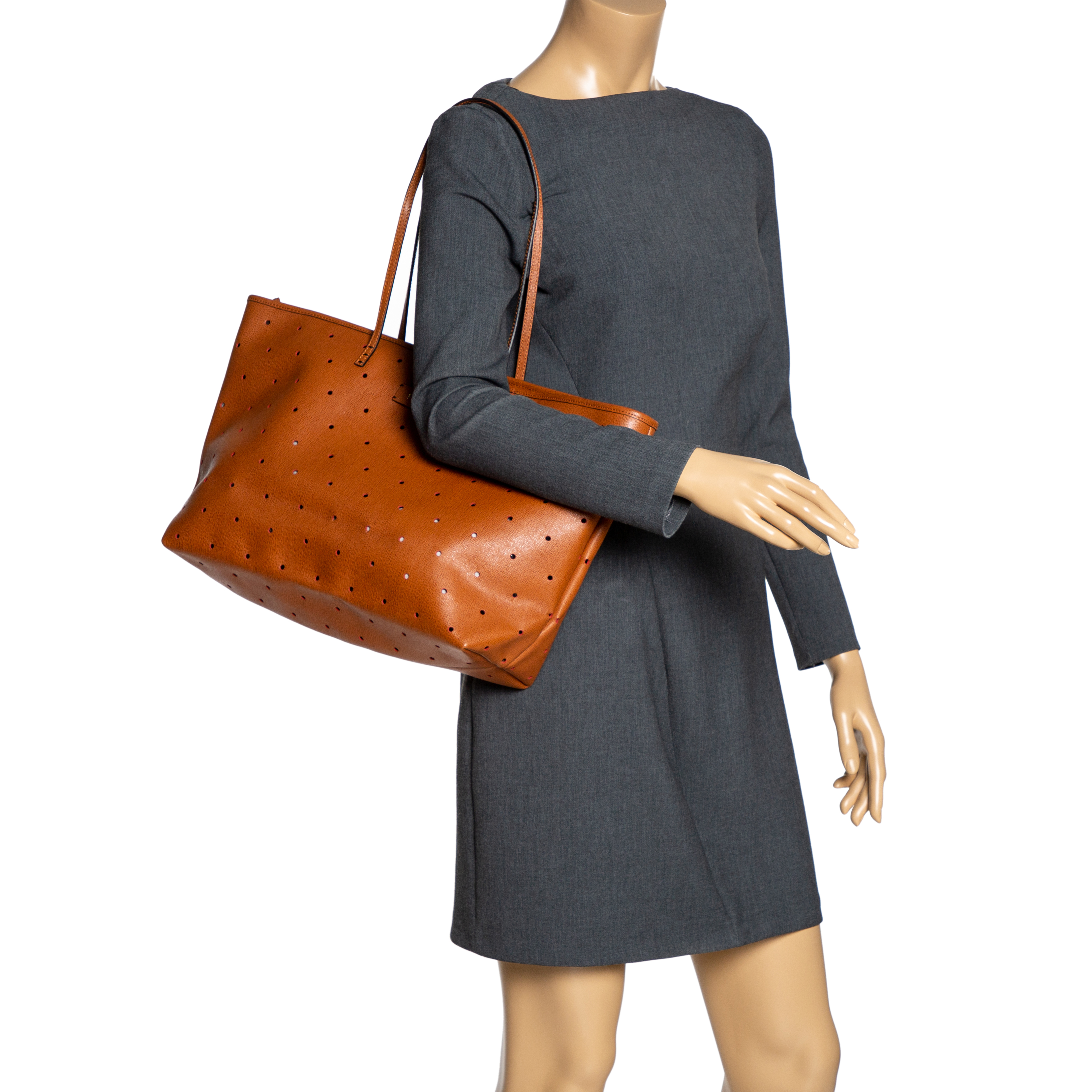 

Fendi Tan Perforated Leather Large Roll Tote