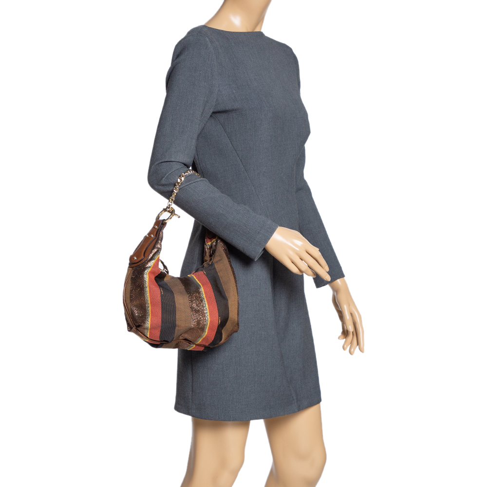 

Fendi Multicolor Striped Canvas Chef Chain Hobo