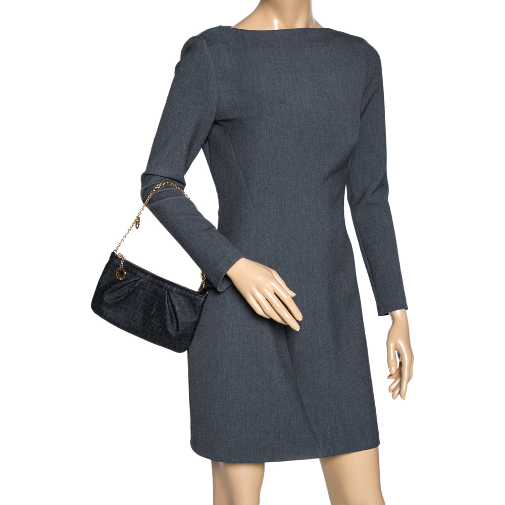 

Fendi Black Zucchino Coated Canvas Baguette Chain Bag