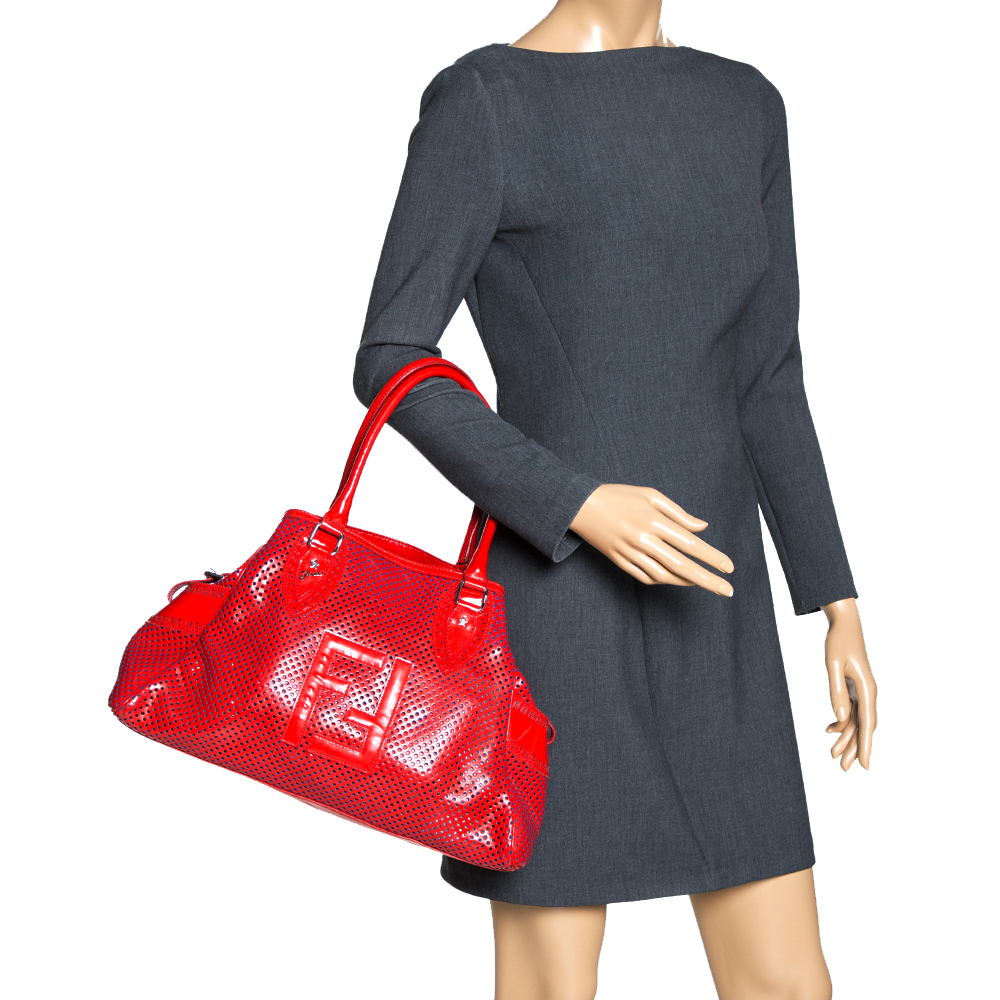

Fendi Red Perforated Patent Leather De Jour Tote