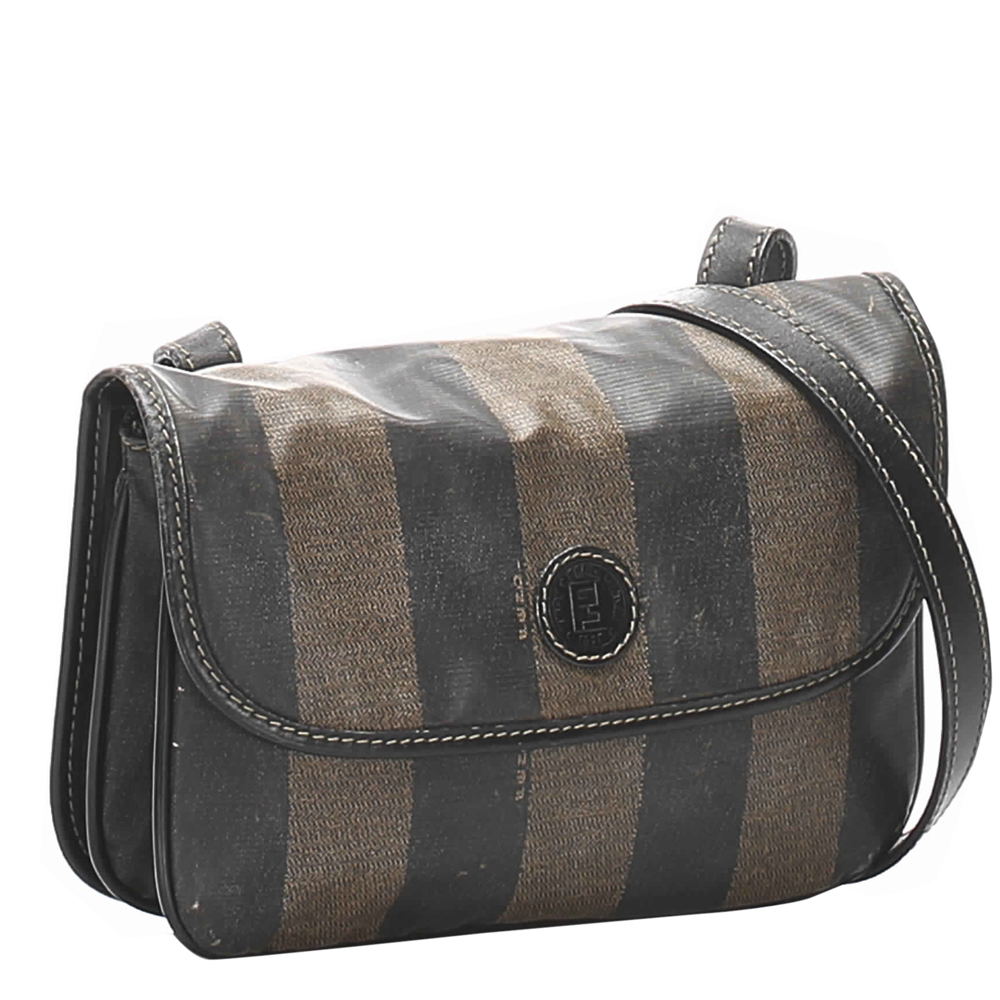 

Fendi Brown/Black Canvas Pequin Shoulder Bag
