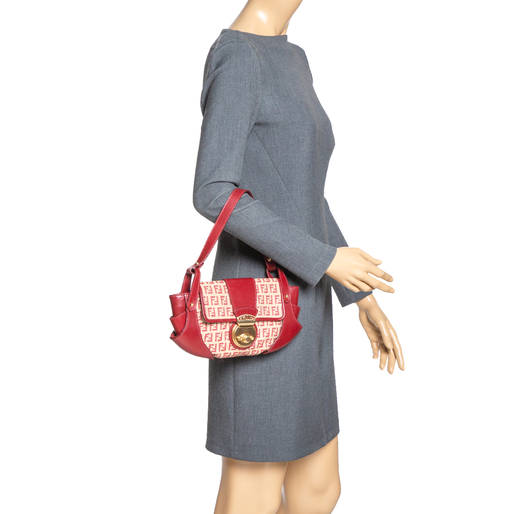 

Fendi Red/Beige Canvas and Leather Pochette Bag