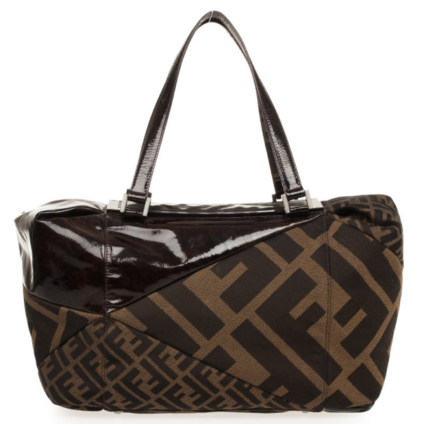 مملوكة مسبقًا Fendi Tobacco Zucca Canvas and Patent Satchel