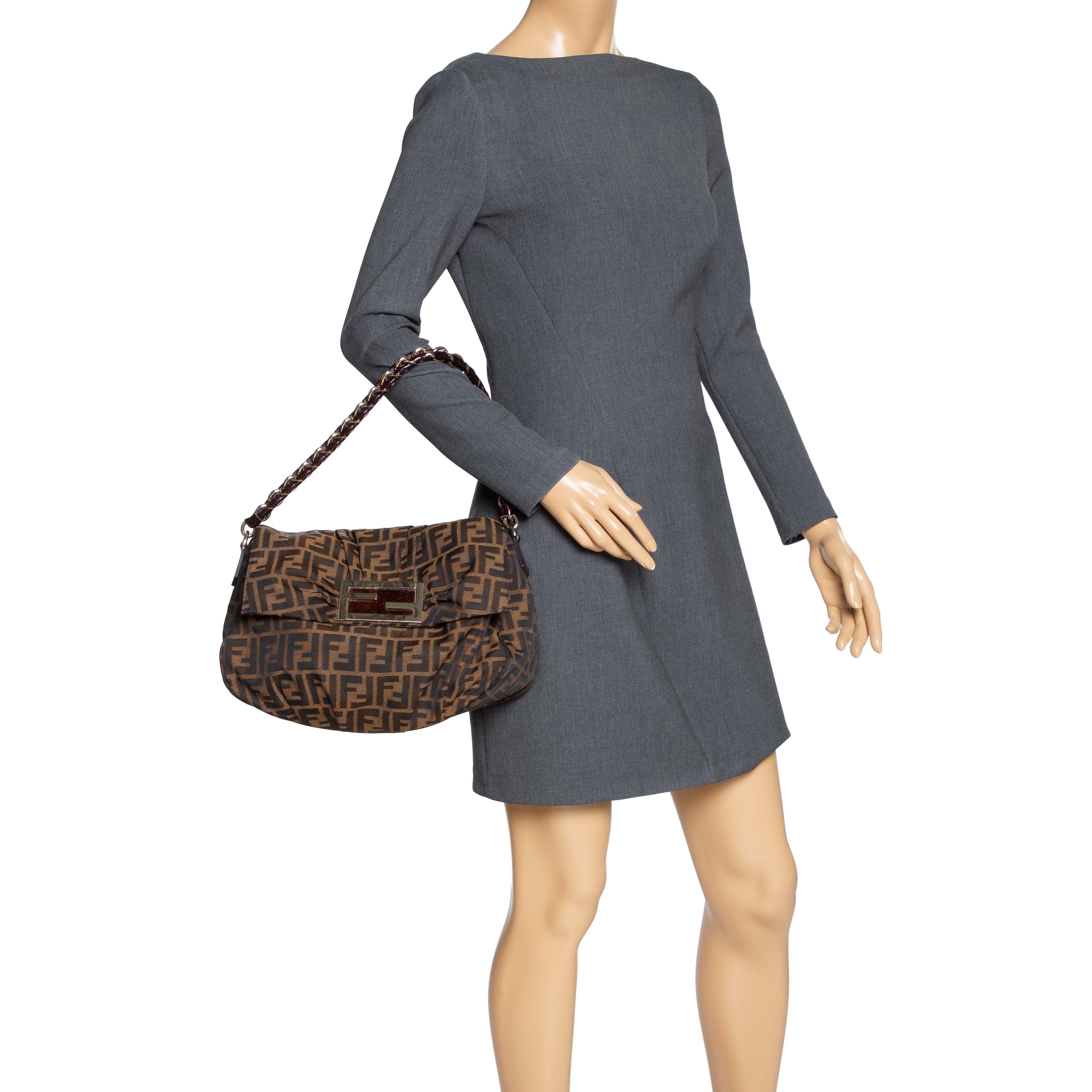 

Fendi Tobacco Zucca Canvas and Patent Leather Mia Flap Shoulder Bag, Brown