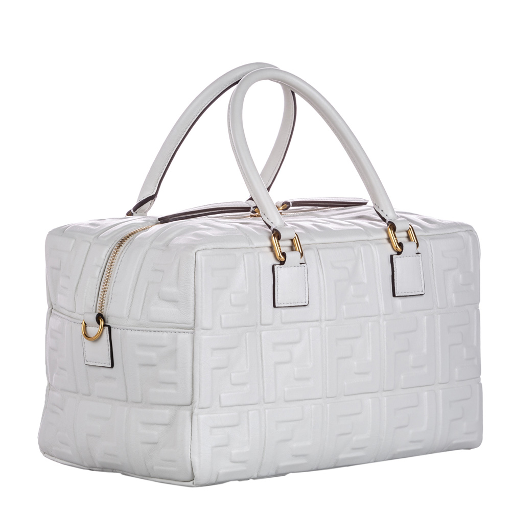 

Fendi White Zucca Embossed Leather Satchel Bag