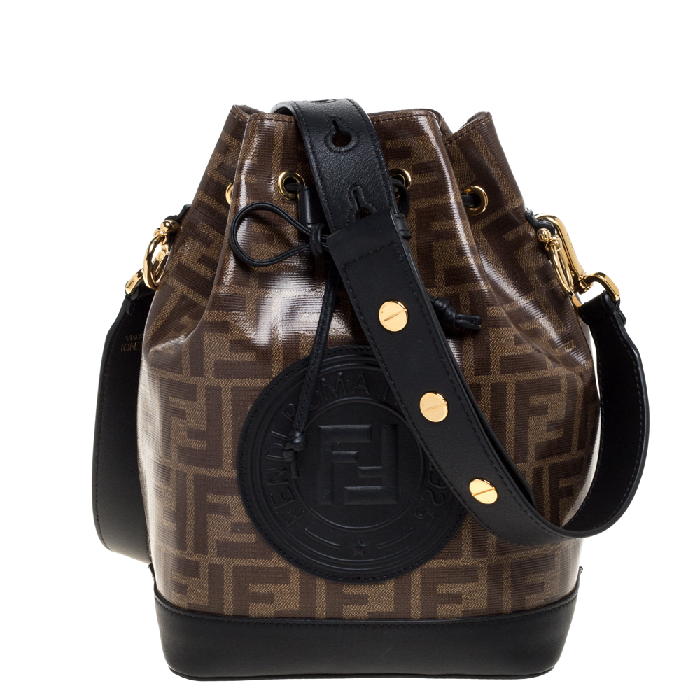 Pre Owned Fendi Brown/Black Zucca Coated Canvas and Leather Mon Tresor Bucket Bag