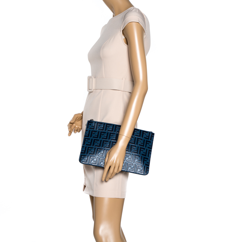 

Fendi Navy Blue Zucca Embossed Leather Pouch