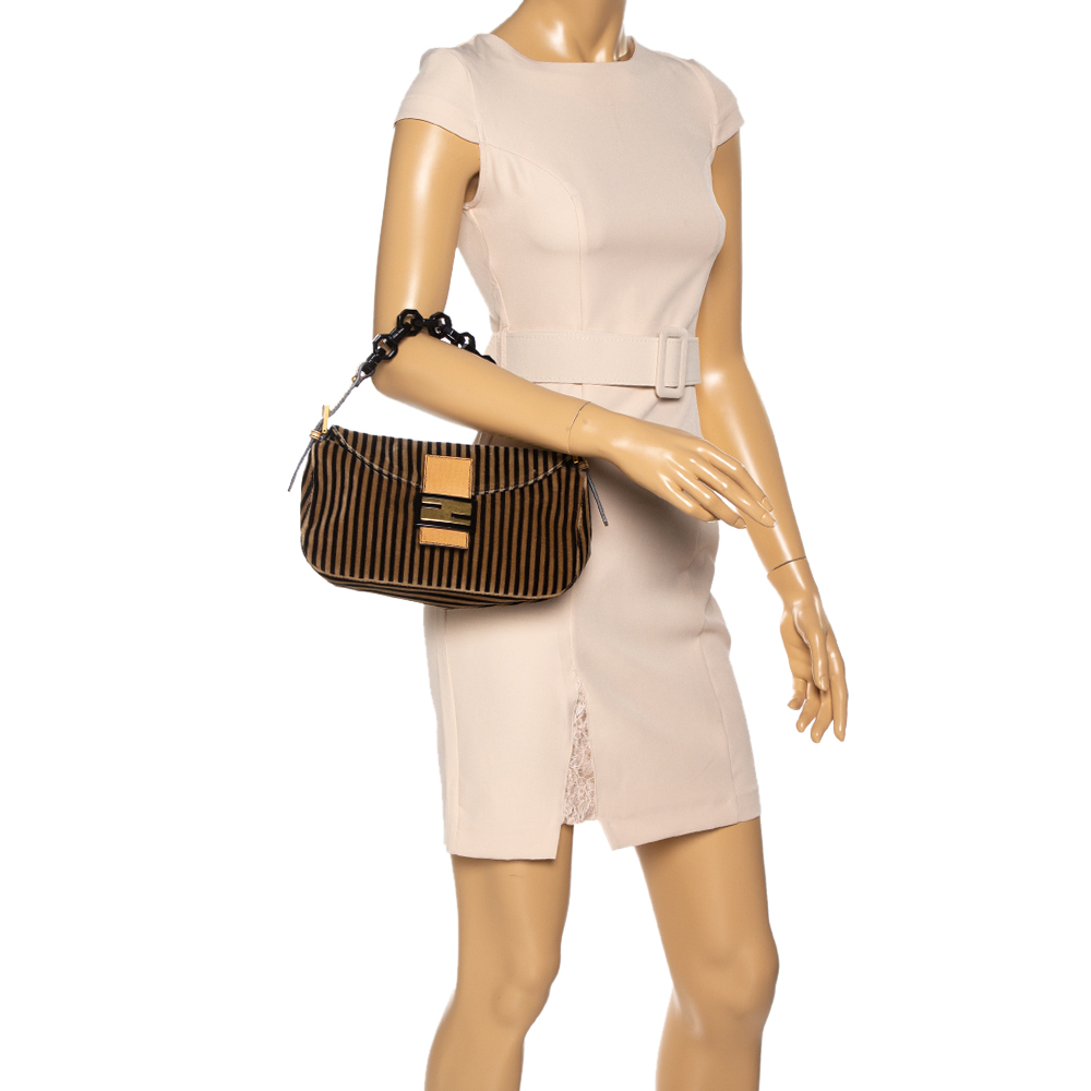 

Fendi Black/Brown Velvet and Leather Mama Baguette Bag