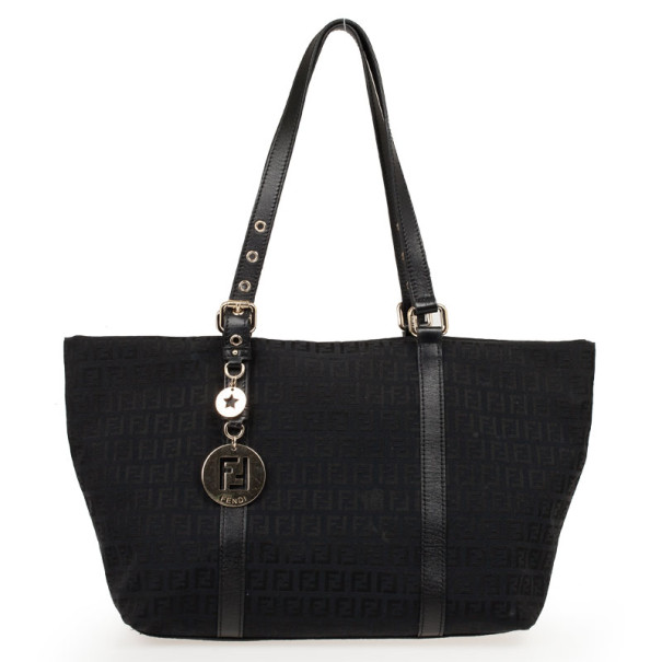 Pre Owned Fendi Black Zucchino Forever Superstar Tote