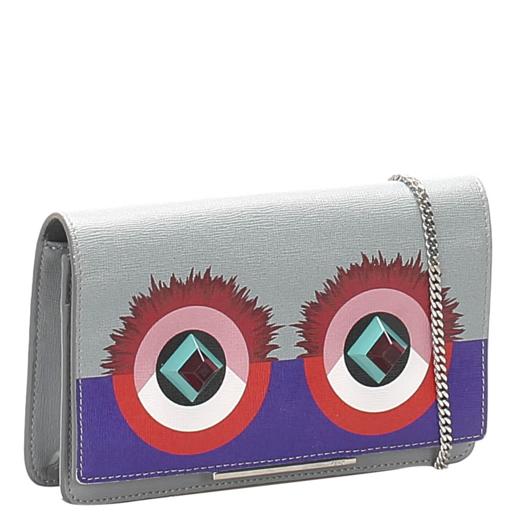 

Fendi Gray/Blue Leather Hypnoteyes Wallet on Chain