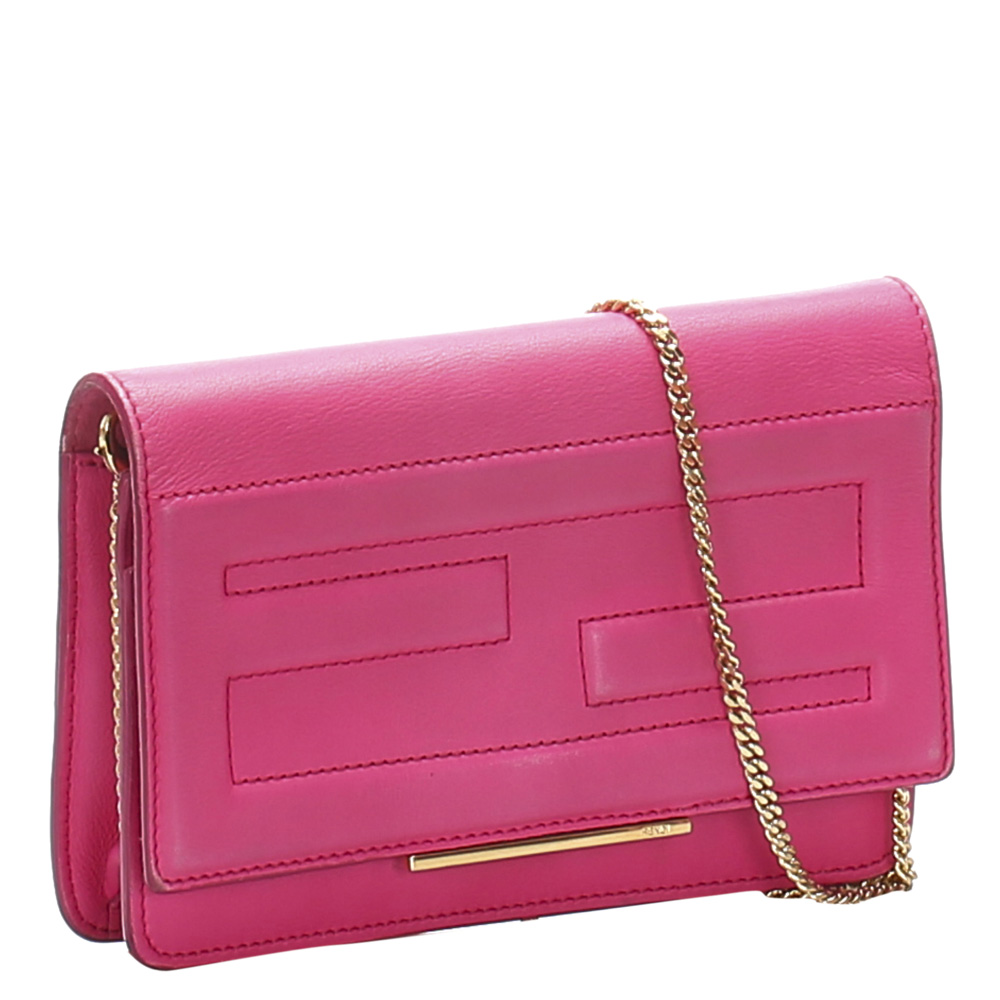 

Fendi Pink Leather Tube Wallet on Chain