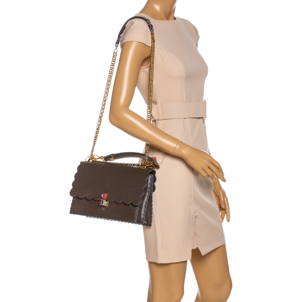 

Fendi Taupe Leather Scalloped Kan I Top Handle Shoulder Bag, Grey