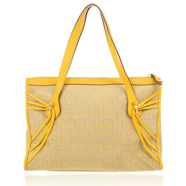 Pre Owned Fendi Yellow And Zucca Canvas Roll Shopper Tote
