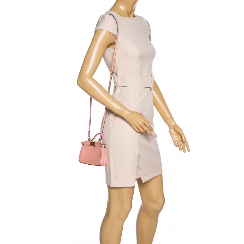 

Fendi Coral Leather Micro Peekaboo Crossbody Bag, Orange