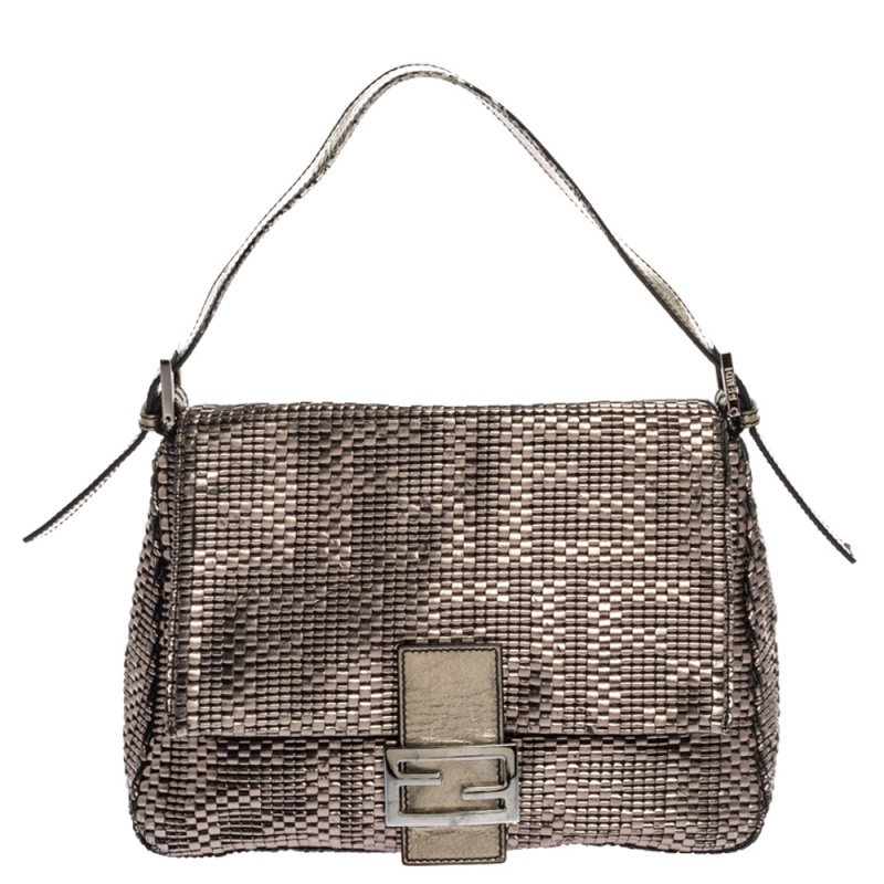 Click to view more detailed imagery on our partner's website Pre-owned Fendi Metallic Woven Leather Mama Forever Shoulder Bag