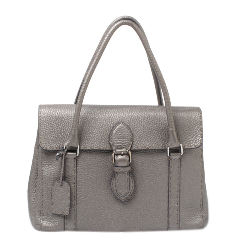 Click to view more detailed imagery on our partner's website Pre-owned Fendi Grey Selleria Leather Linda Satchel