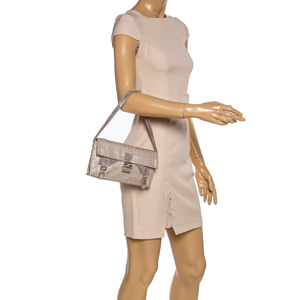 

Fendi Biege Shimmer Zucchino Canvas and Leather Sweet Pochette Bag, Beige