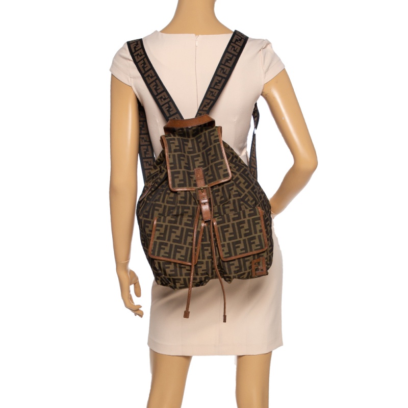 

Fendi Tobacco Zucca Canvas and Leather Travel Backpack, Beige