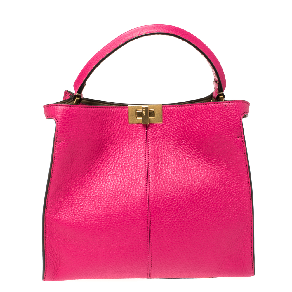 Fendi Magenta Leather Peekaboo X-Lite Top Handle Bag