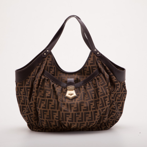 Pre Owned Fendi Brown Tobacco Zucca Canvas Chef Hobo