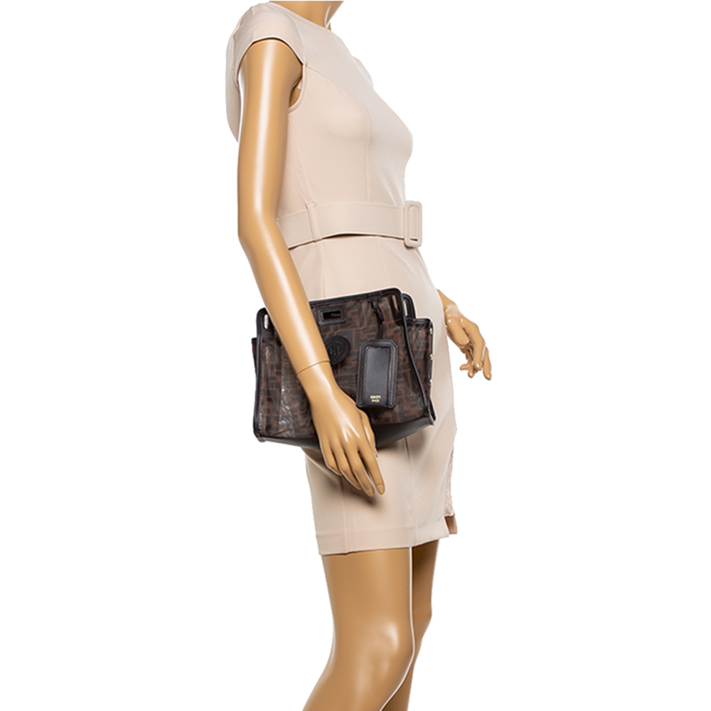 

Fendi Brown Zucca Mesh and Leather Small Peekaboo Defender Pouch