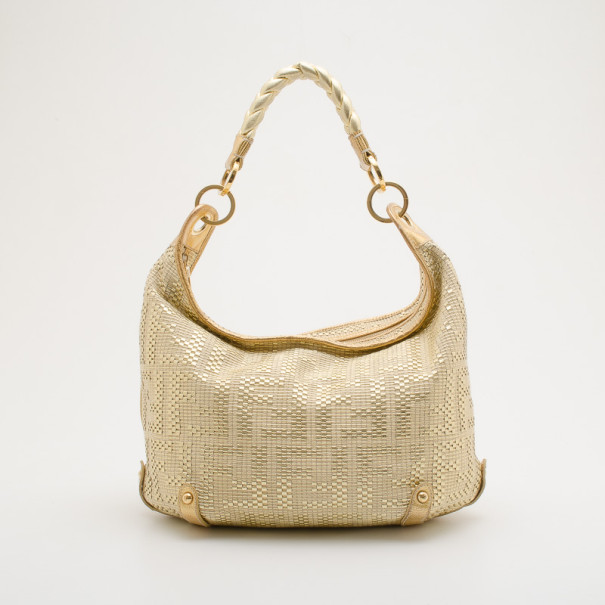 Pre Owned Fendi Gold Forever Woven Hobo Handbag