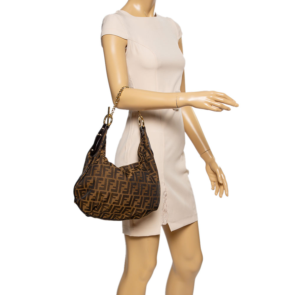 

Fendi Tobacco Zucca Canvas and Leather Large Chef Chain Hobo, Brown