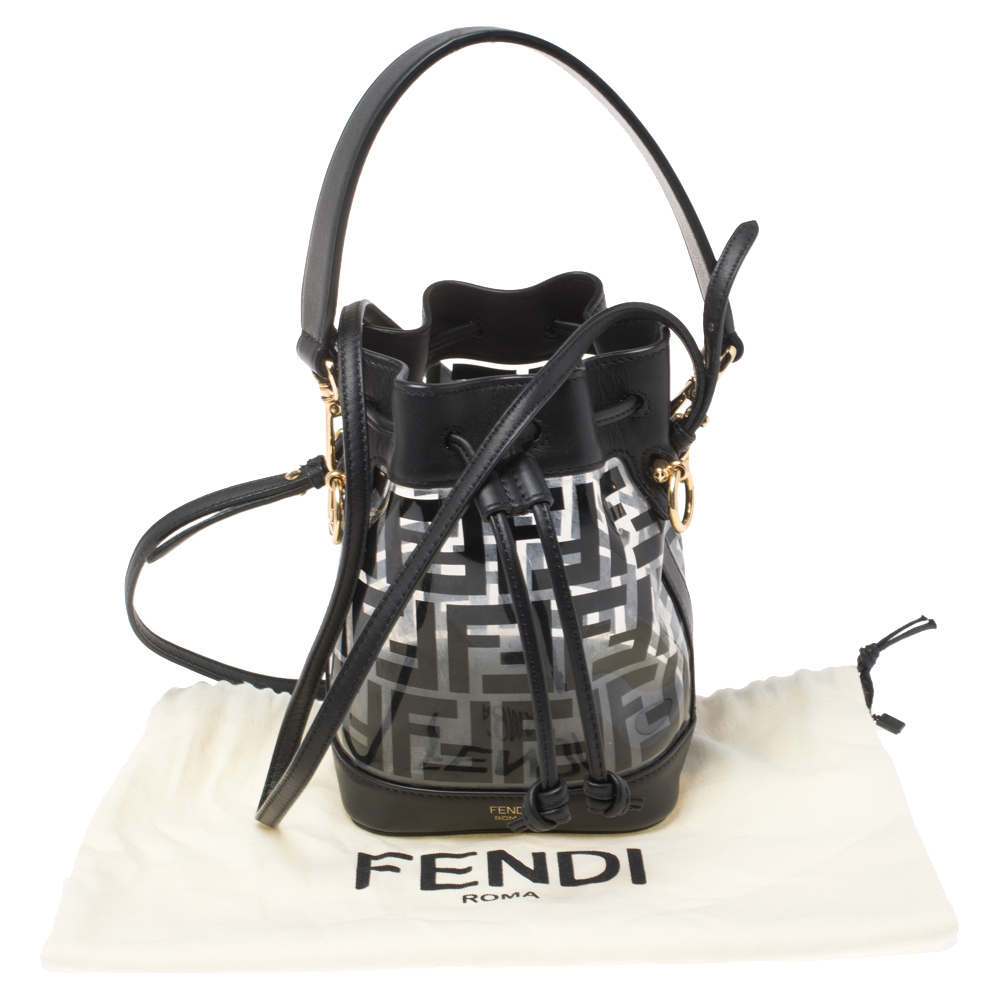 Fendi Mon Trésor Mini Leather-trimmed Canvas Bucket Bag in Black