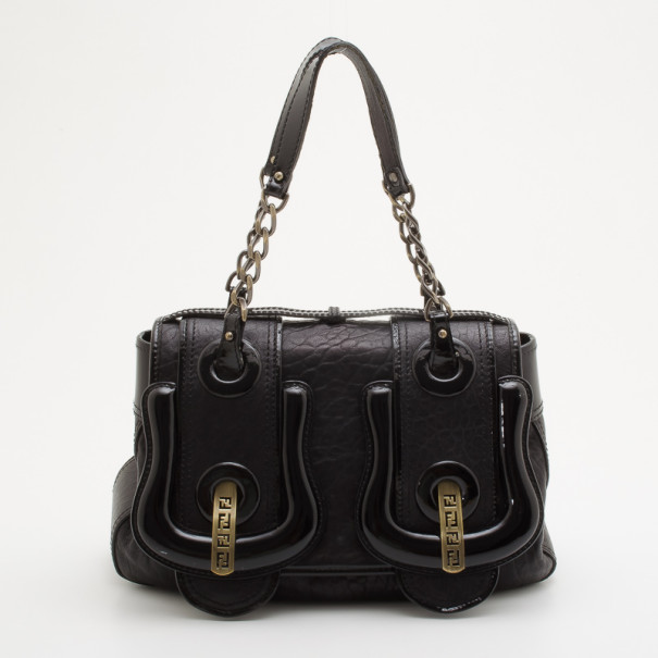 Fendi Black Leather Flap B Bag