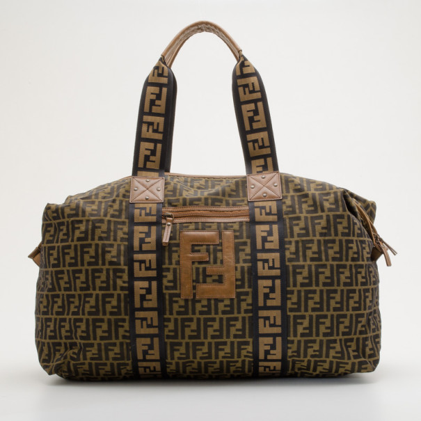 Pre Owned Fendi Tobacco Zucca Canvas Large Boston Bag