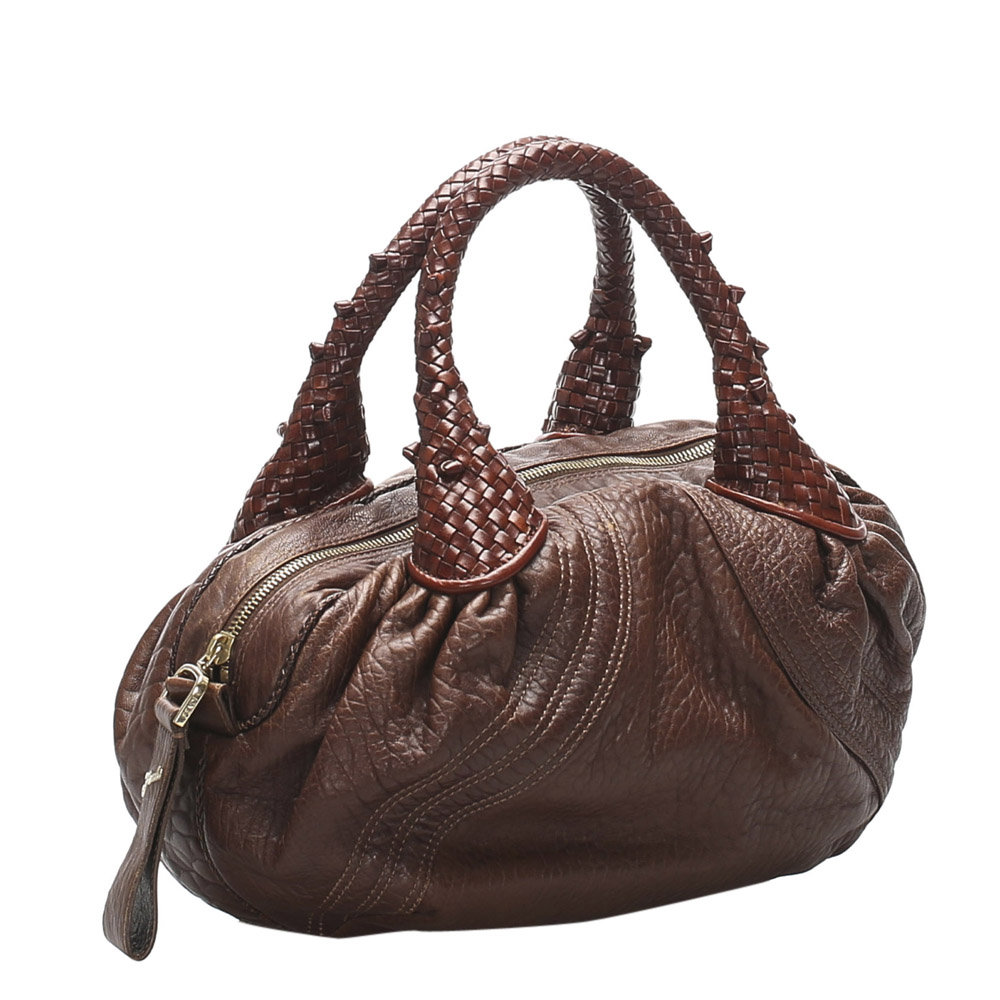 

Fendi Brown Leather Zucca Mini Spy Bag