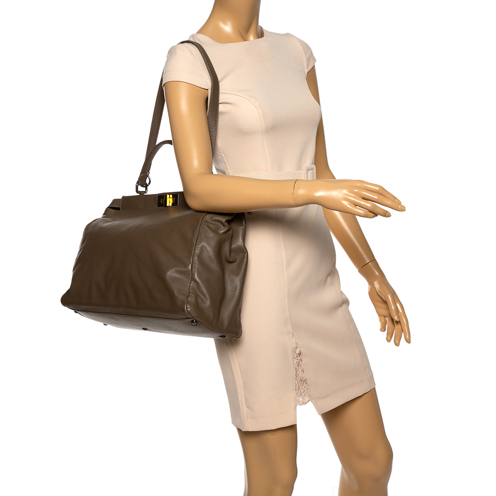 

Fendi Dark Beige Leather Large Peekaboo Top Handle Bag