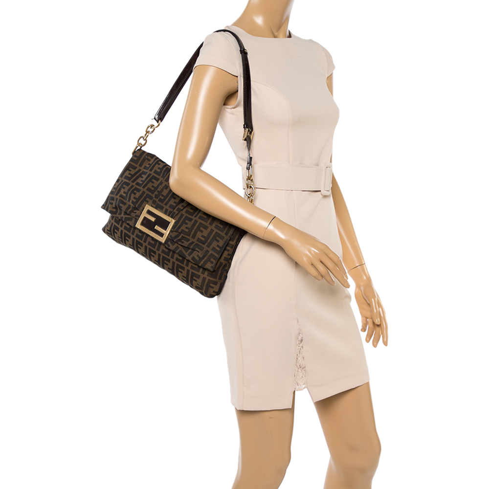 

Fendi Tobacco Zucca Canvas and Patent Leather Mia Flap Shoulder Bag, Brown