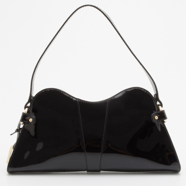 Pre Owned Fendi Black Patent Trapezio Satchel