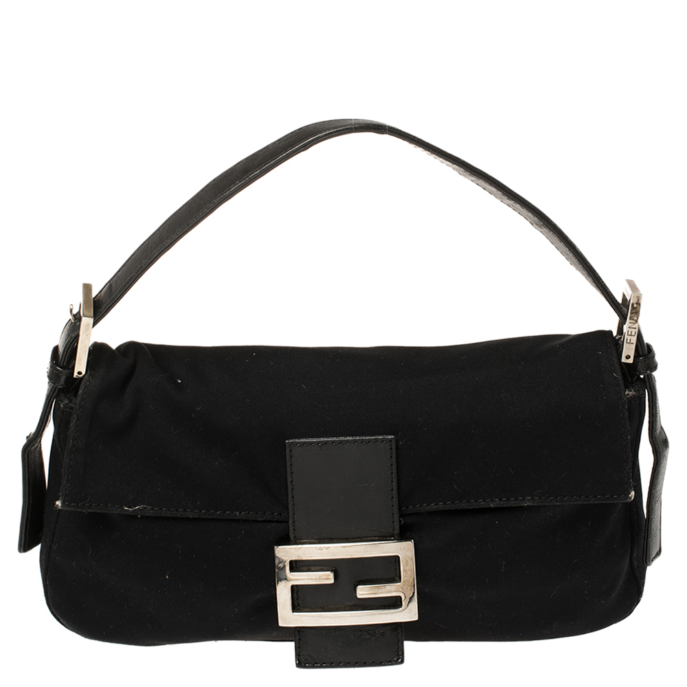 Fendi Black Stretchable Jersey and Leather Mama Baguette Bag