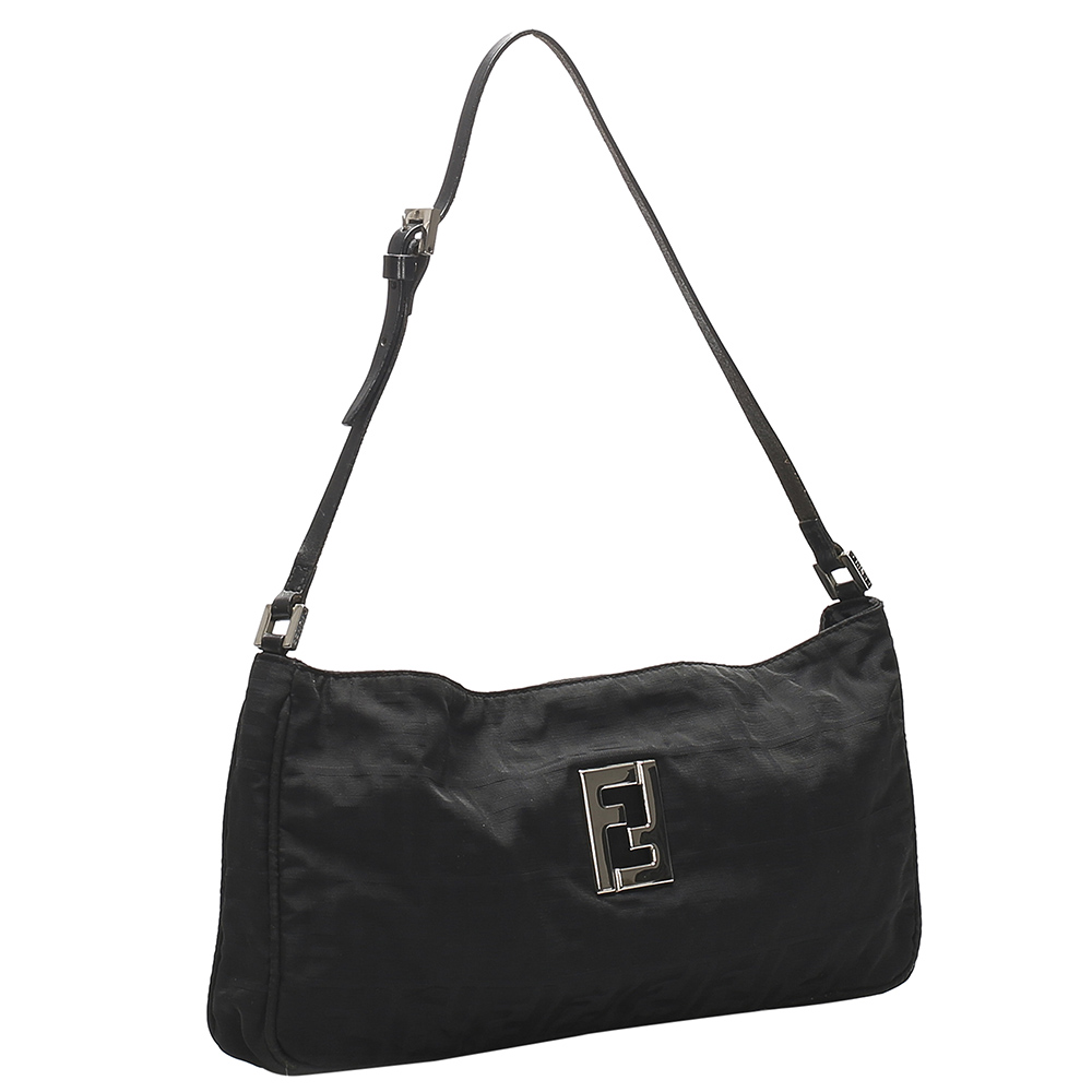 

Fendi Black Nylon Zucca Canvas Baguette Bag