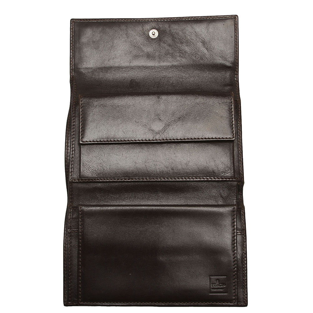 

Fendi Leather-trimmed Zucca Canvas Compact Wallet, Brown