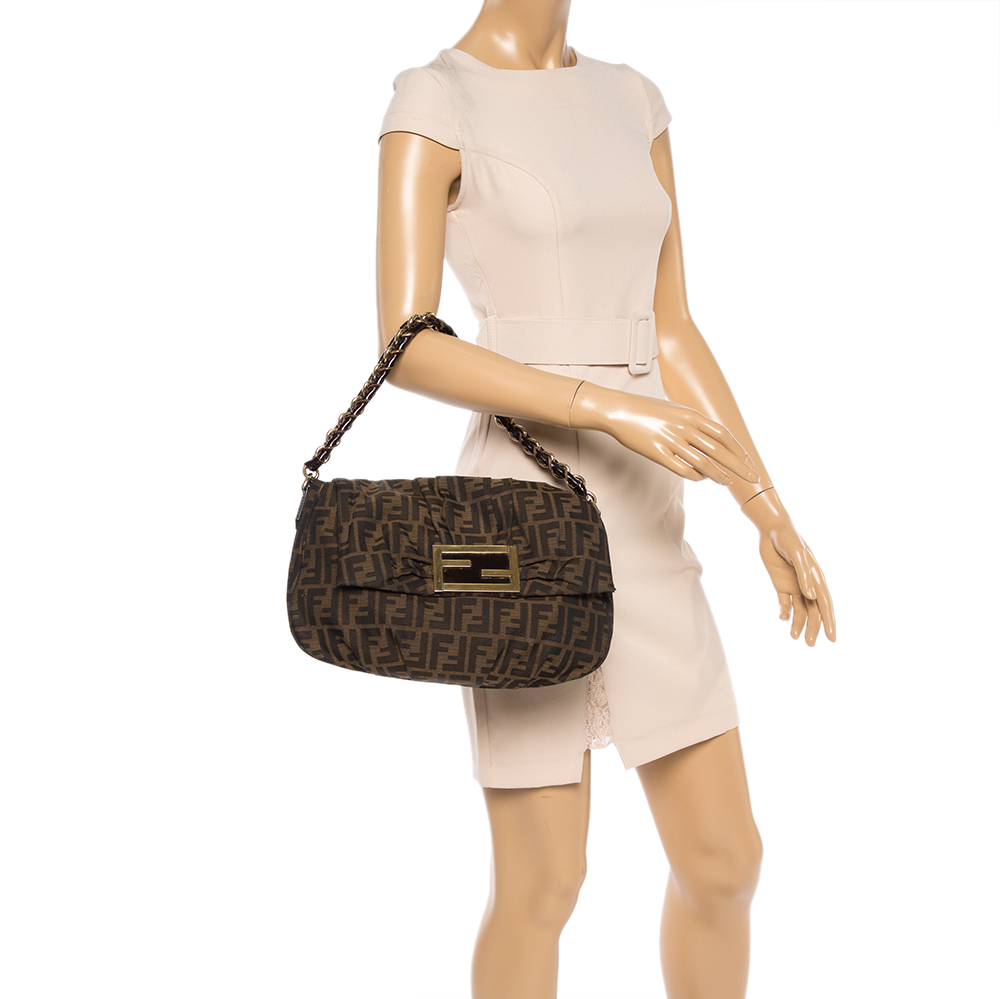 

Fendi Tobacco Zucca Canvas Mia Flap Shoulder Bag, Brown